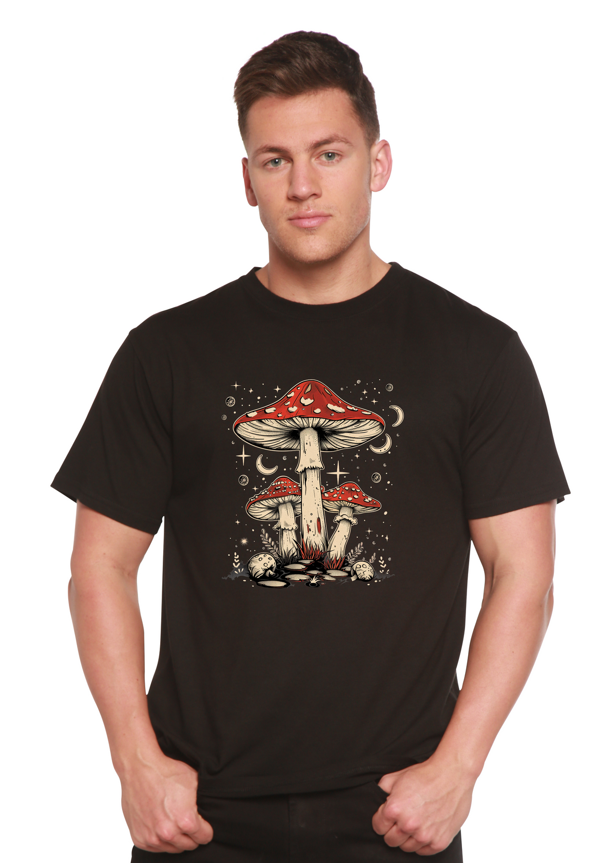 Boho Retro Hippie Mushrooms Unisex Bamboo Viscose & Organic Cotton Graphic T-Shirt — Soft & Breathable | 15 Colors, S–XXL