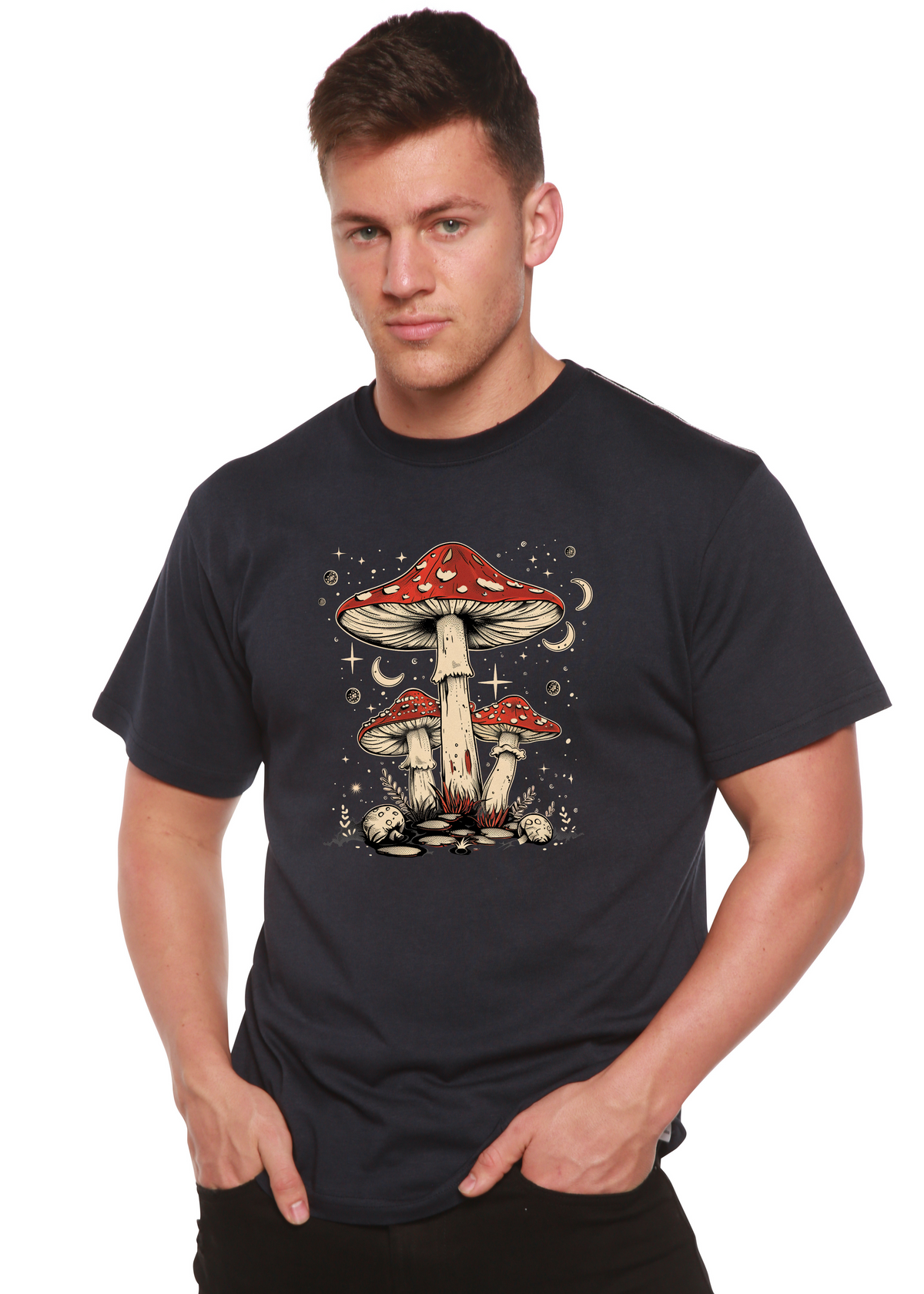 Boho Retro Hippie Mushrooms Unisex Bamboo Viscose & Organic Cotton Graphic T-Shirt — Soft & Breathable | 15 Colors, S–XXL