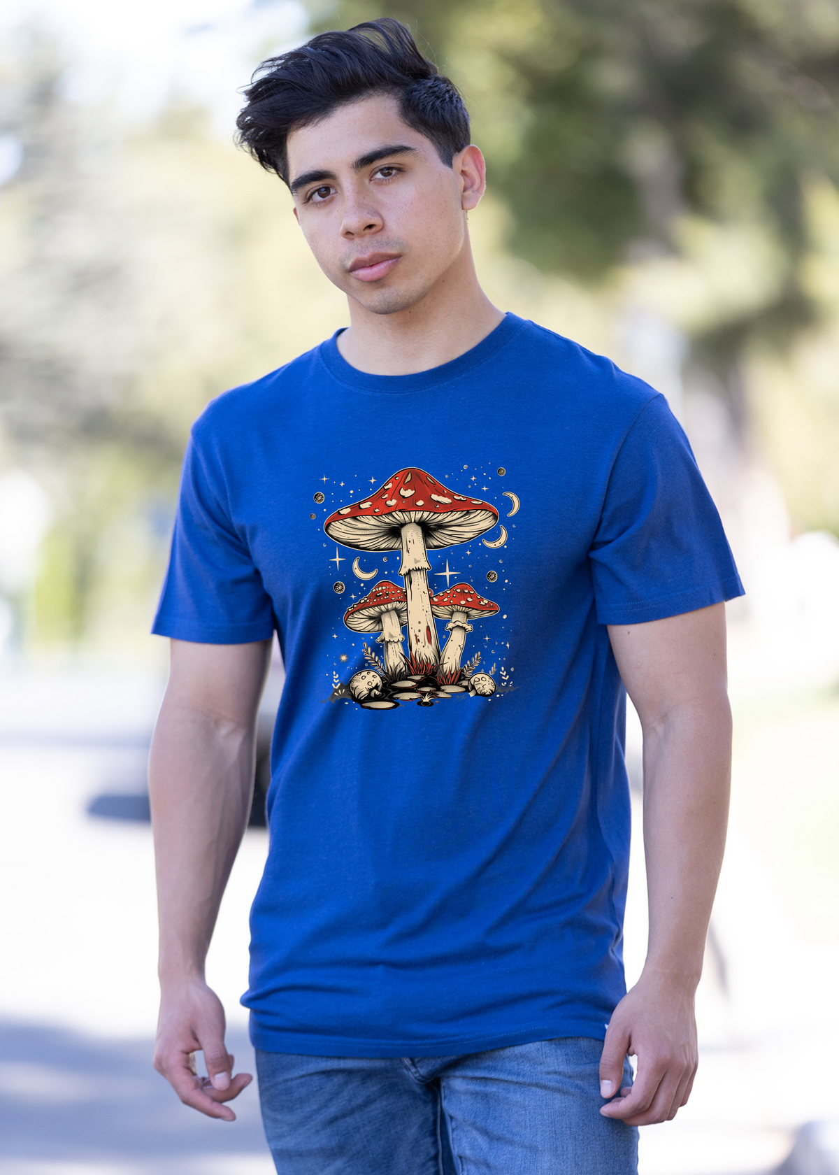 Boho Retro Hippie Mushrooms Unisex Bamboo Viscose & Organic Cotton Graphic T-Shirt — Soft & Breathable | 15 Colors, S–XXL