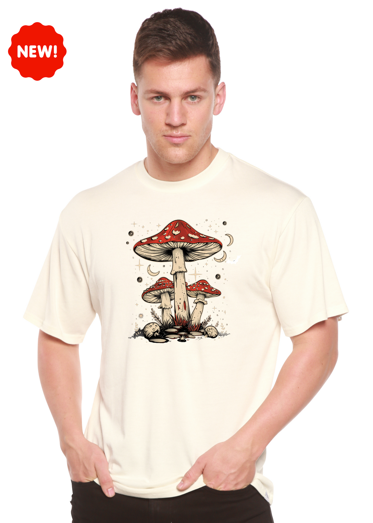 Boho Retro Hippie Mushrooms Unisex Bamboo Viscose & Organic Cotton Graphic T-Shirt — Soft & Breathable | 15 Colors, S–XXL