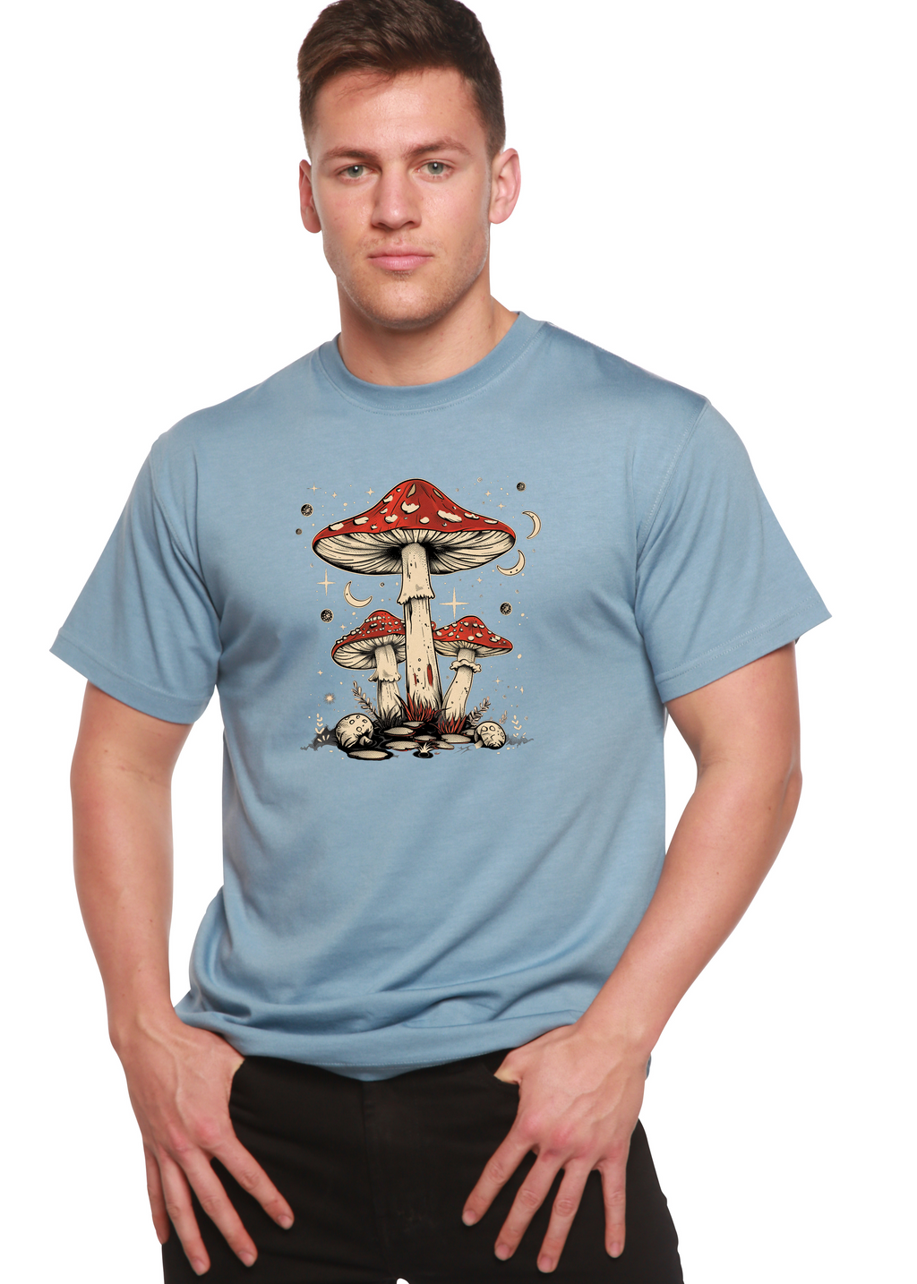 Boho Retro Hippie Mushrooms Unisex Bamboo Viscose & Organic Cotton Graphic T-Shirt — Soft & Breathable | 15 Colors, S–XXL