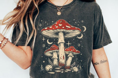 Boho Retro Hippie Mushrooms Unisex Bamboo Viscose & Organic Cotton Graphic T-Shirt — Soft & Breathable | 15 Colors, S–XXL