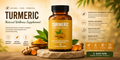 Turmeric natural wellness supplement promoting health benefits of turmeric, anti-inflammatory support, and immunity boost.