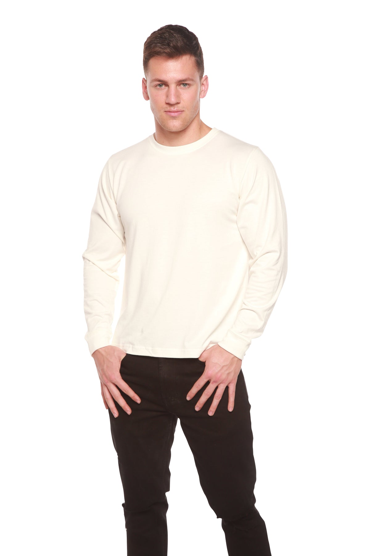 Custom Printed Men's Bamboo Viscose & Organic Cotton Long Sleeve T-Shirt — DTG Print | 4 Colors, S–3XL